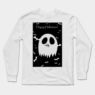 "Happy Halloween" Stitched Mouth Ghost Long Sleeve T-Shirt